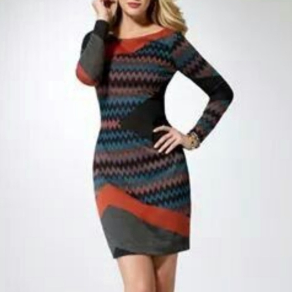Cache Autumn/Thanksgiving Knit Chevron Long Sleeve Night Out Dress size 4
